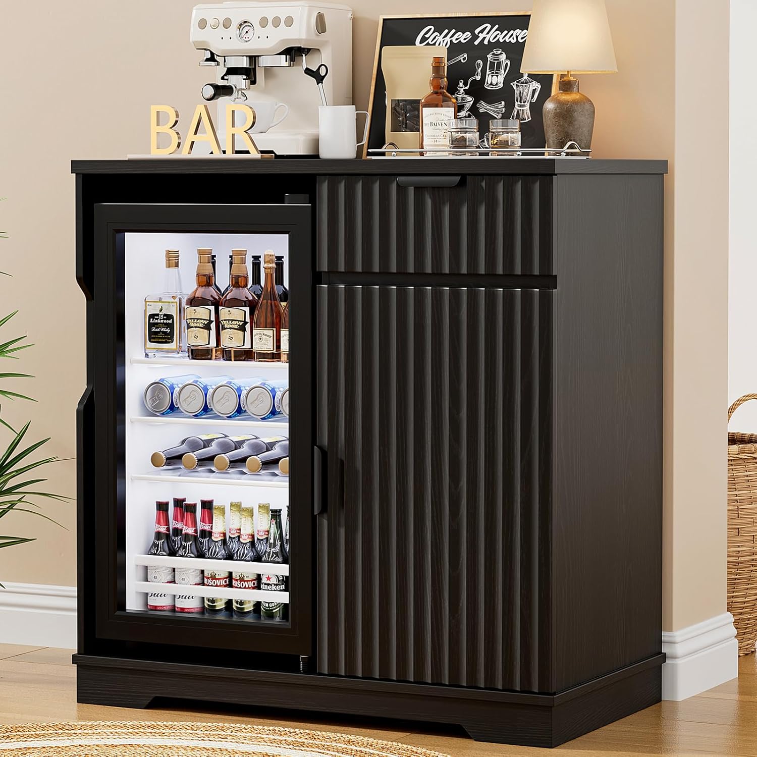 Fluted Coffee Bar Cabinet with - огляд і ціна Home Bar And Cabinet